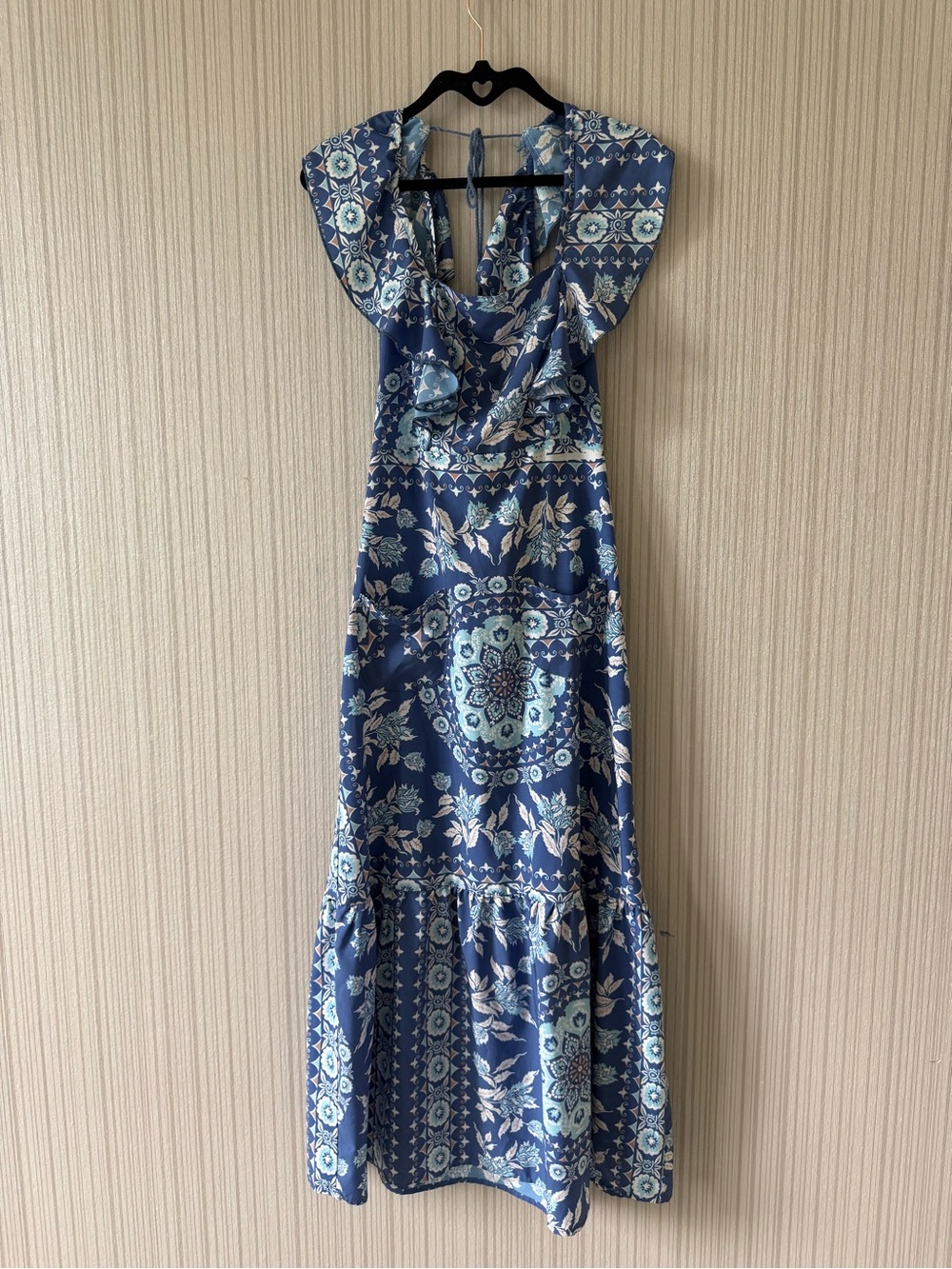 HAODUOYI Blue and Light Blue Floral Maxi Dress